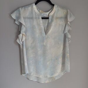 Calvin Klein Watercolor Split Neck Flutter Sleeve Top Shell